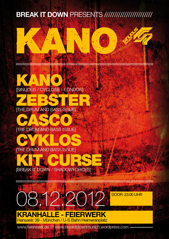 Poster: 08.12.2012 BREAK IT DOWN pres. KANO [SINUOUS|CYCLONE]