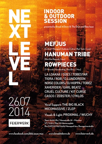 Poster: 26.07.14 NEXT LEVEL - INDOOR & OUTDOOR SESSION WITH MEFJUS & HANUMAN TRIBE