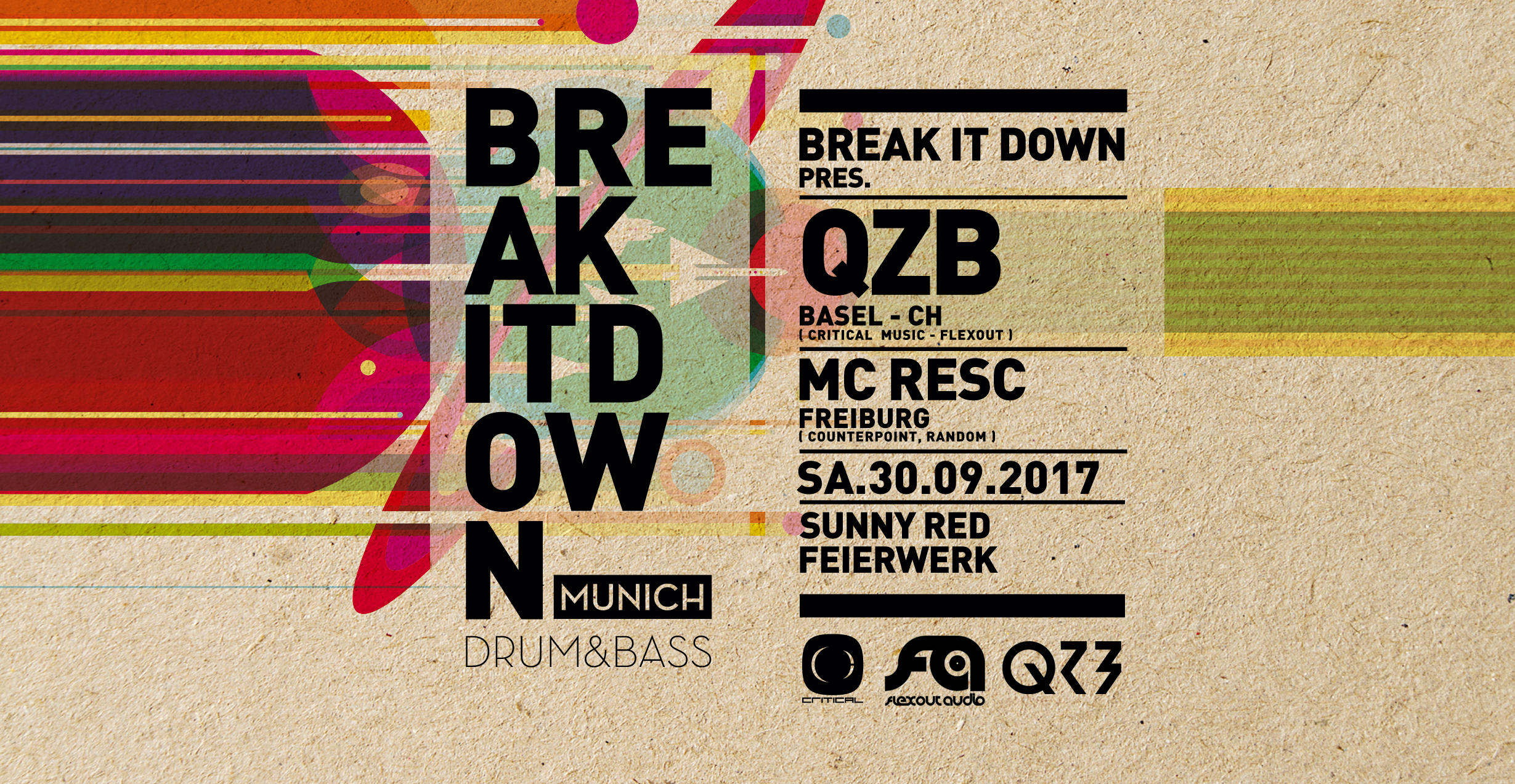 Poster: 30.09.17 BREAK IT DOWN pres. QZB & MC RESC (CRITICAL MUSIC | FLEXOUT)
