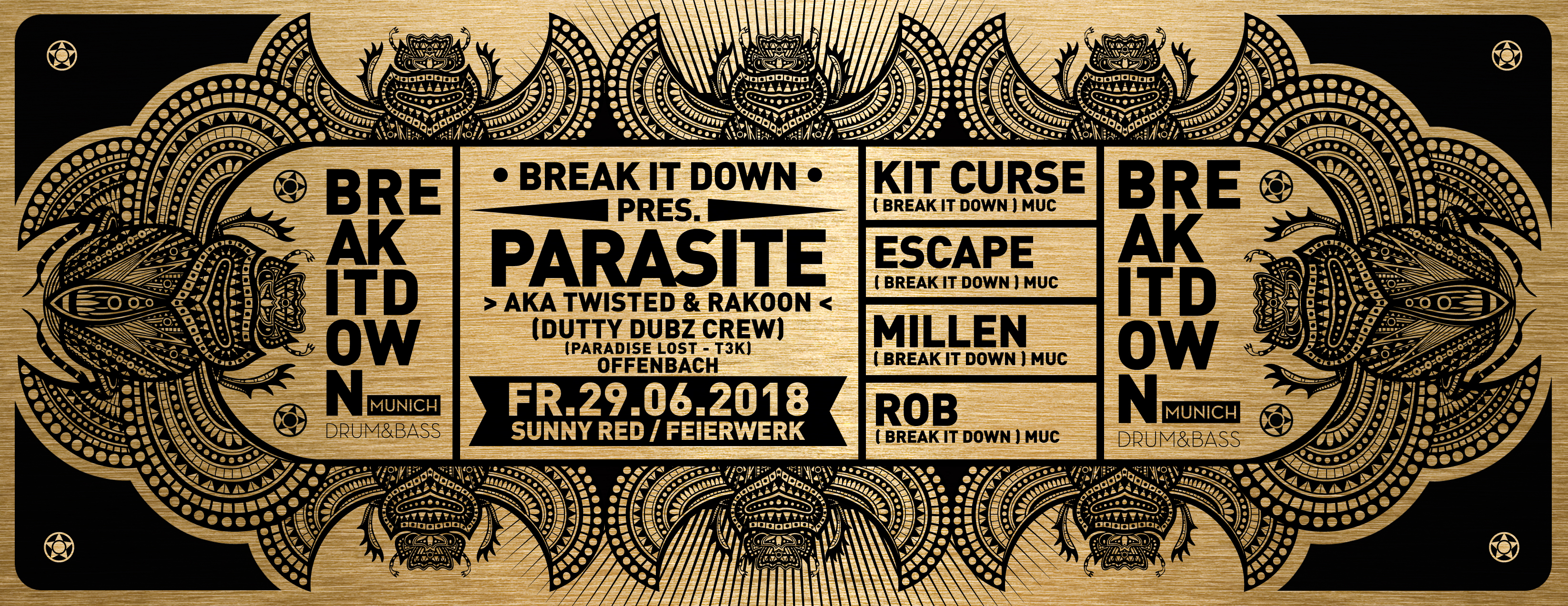 Poster: 29.06.18 BREAK IT DOWN pres. PARASITE (PARADISE LOST - T3K)
