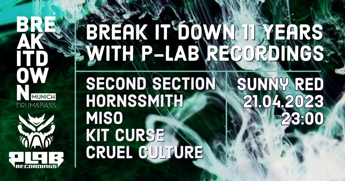 Poster: 21.04.23 Break it Down 11 Years Anniversary with P LAB Recordings